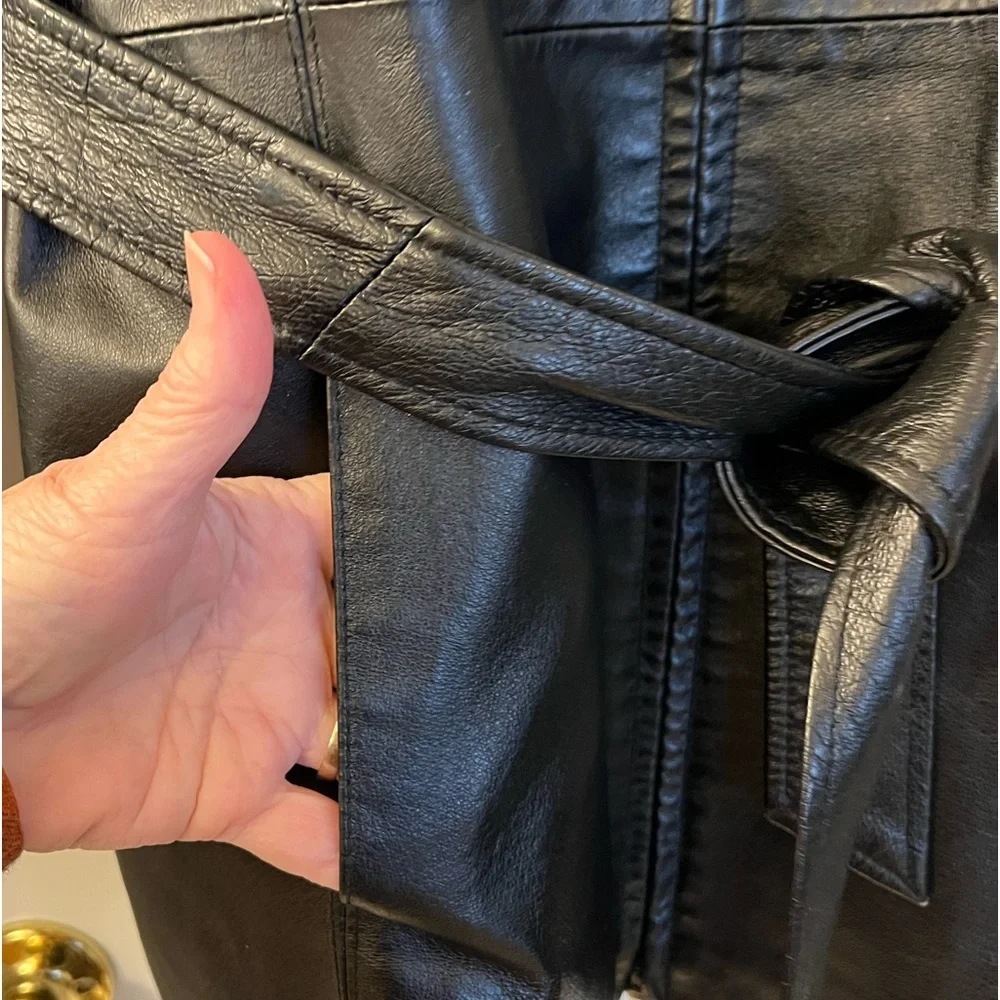 Worthington Black Leather 3/4 Jacket/Coat with Tie Belt Sz L